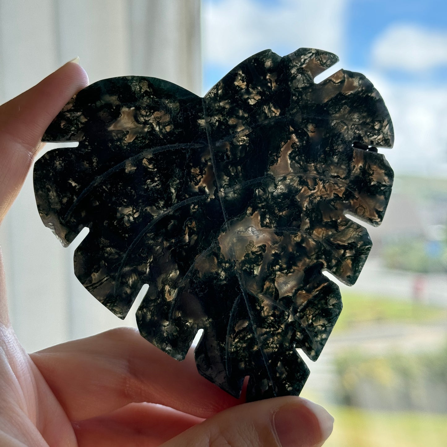 Moss Agate Leaf Carving