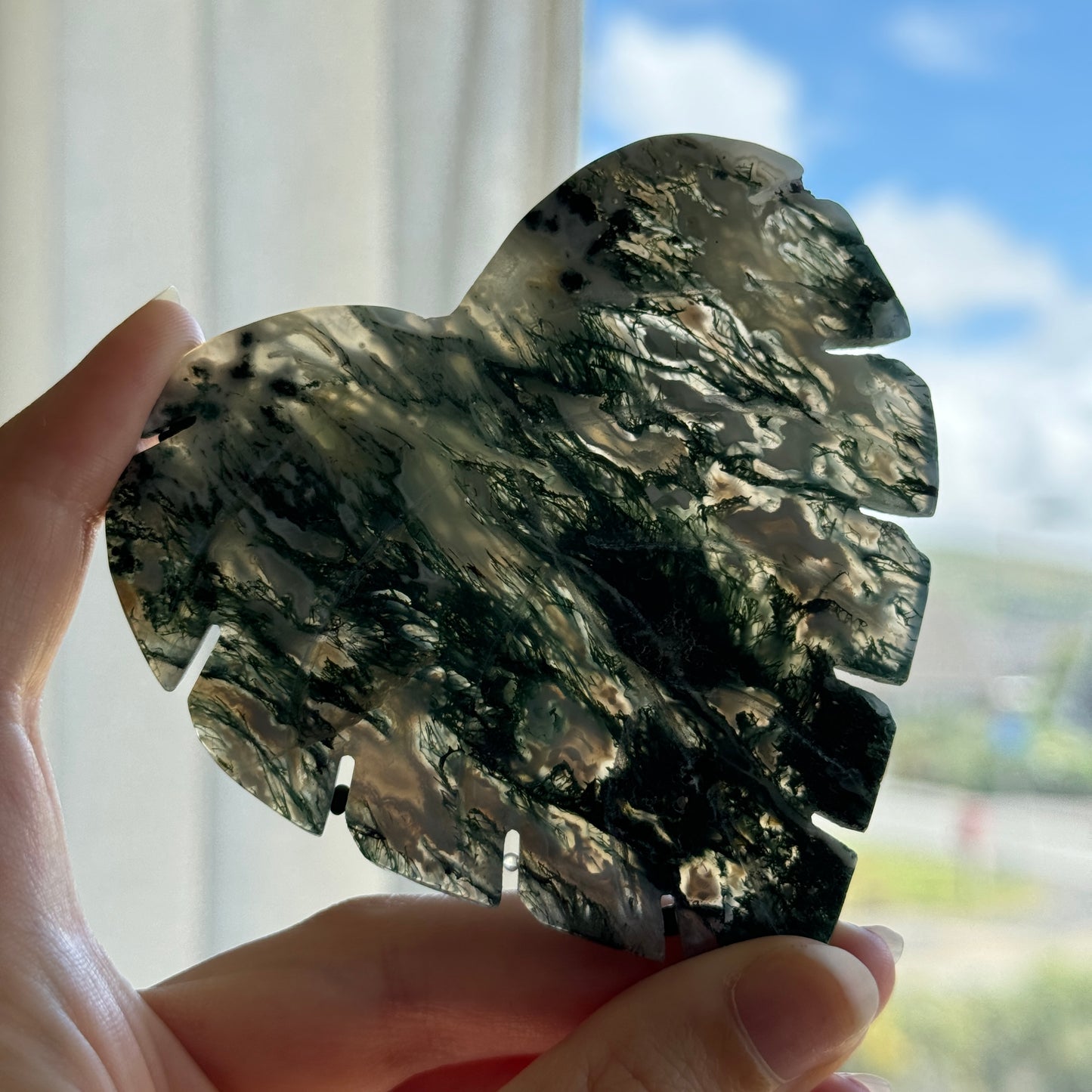 Moss Agate Leaf Carving