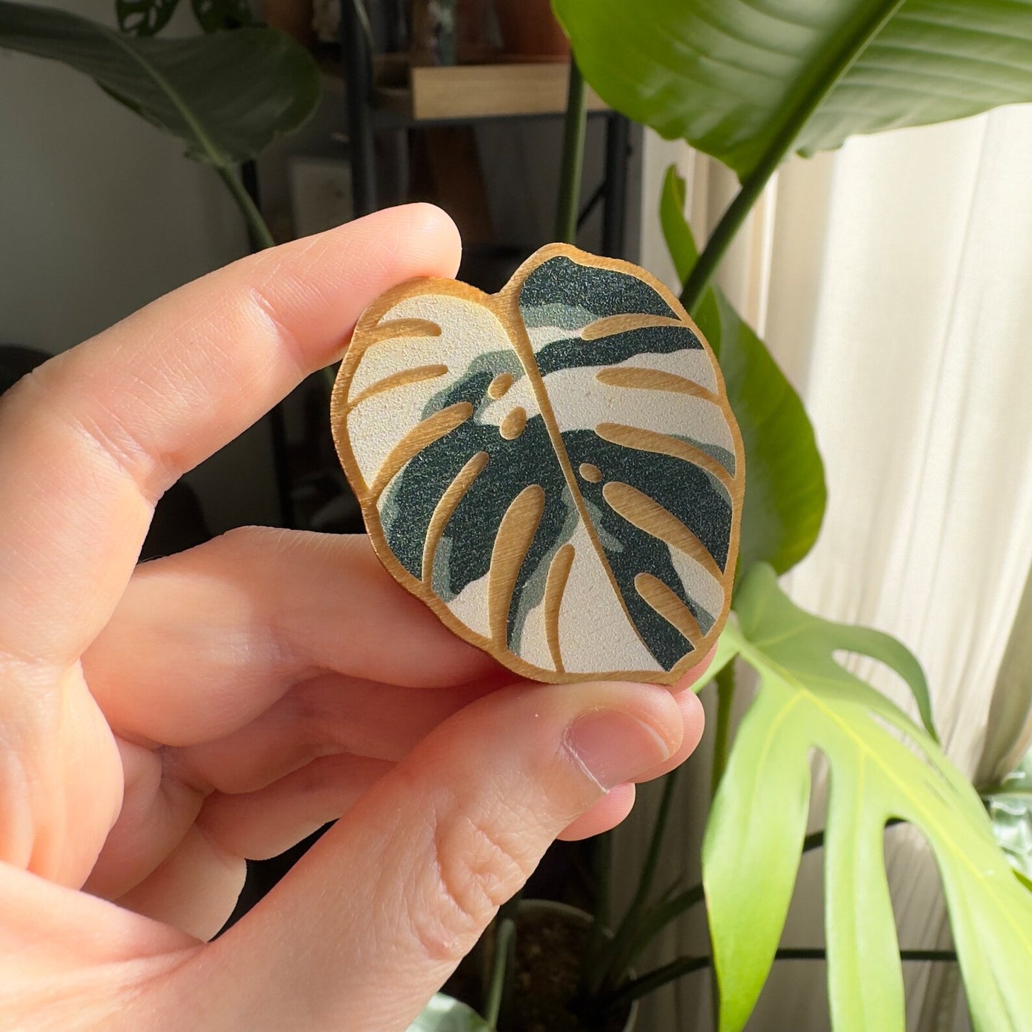 Variegated Monstera Wooden Magnet