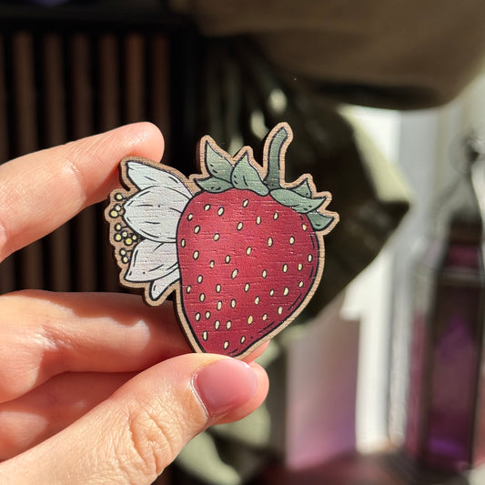 PRE ORDER Blooming Strawberry Wooden Magnet