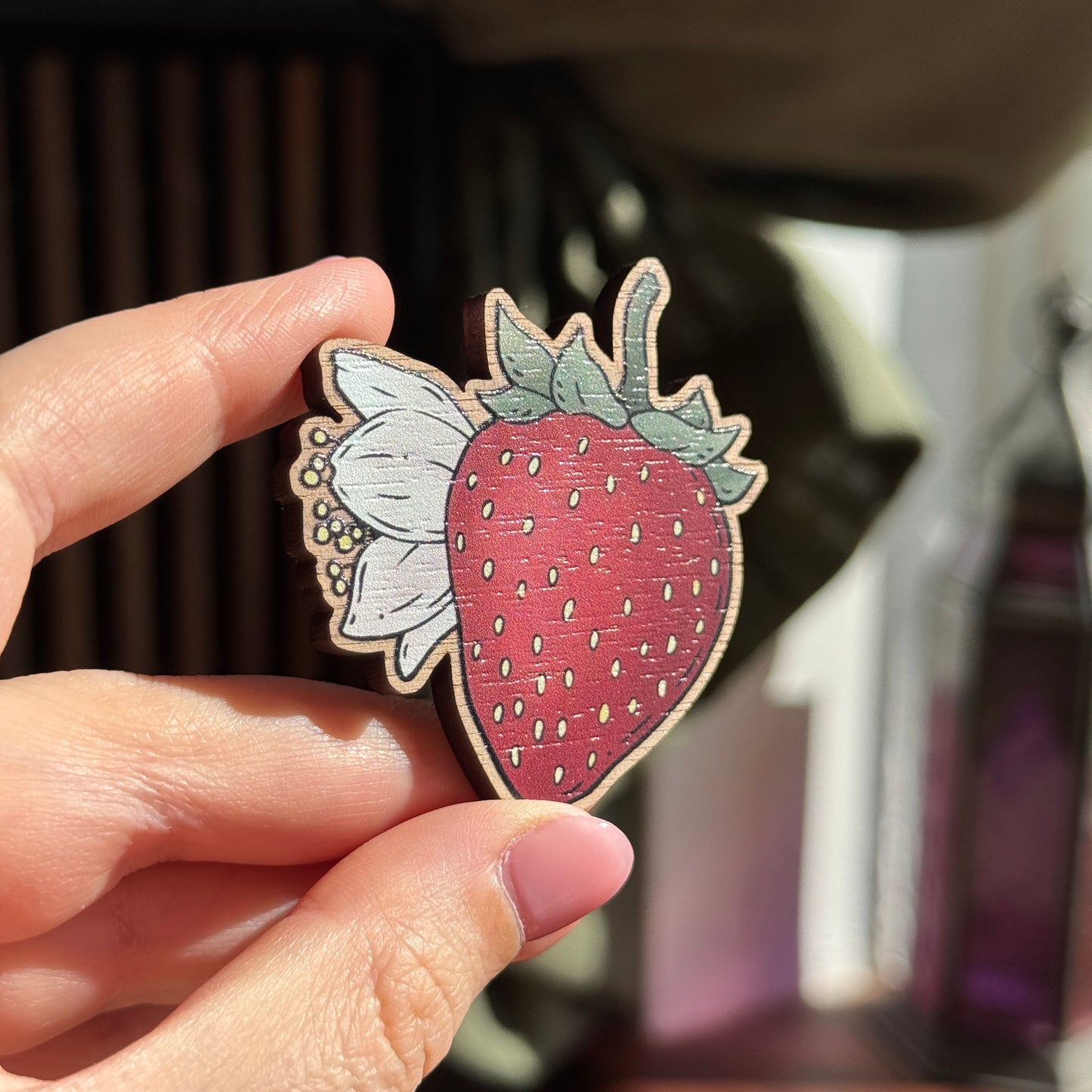 PRE ORDER Blooming Strawberry Wooden Magnet