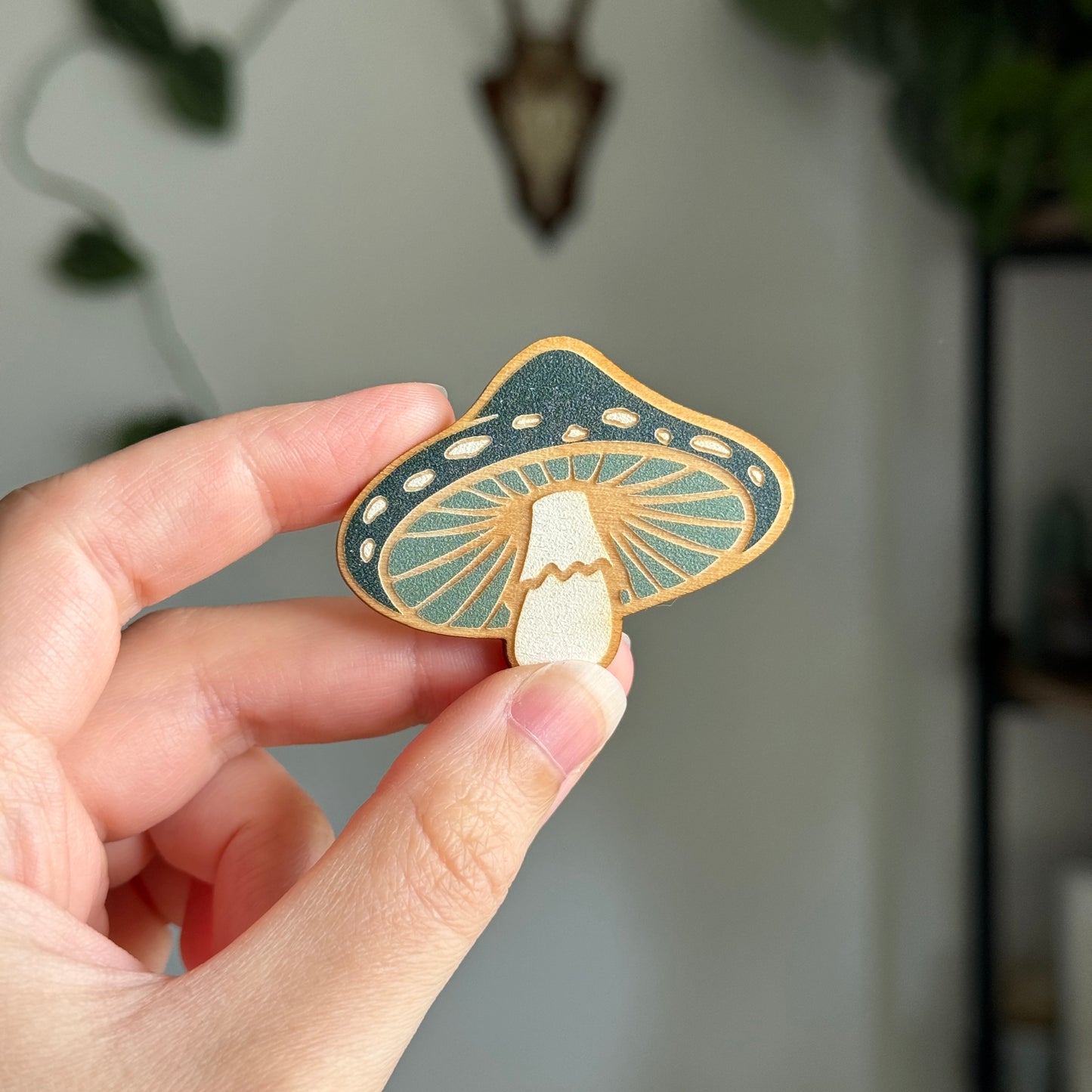 Green Amanita Wooden Magnet