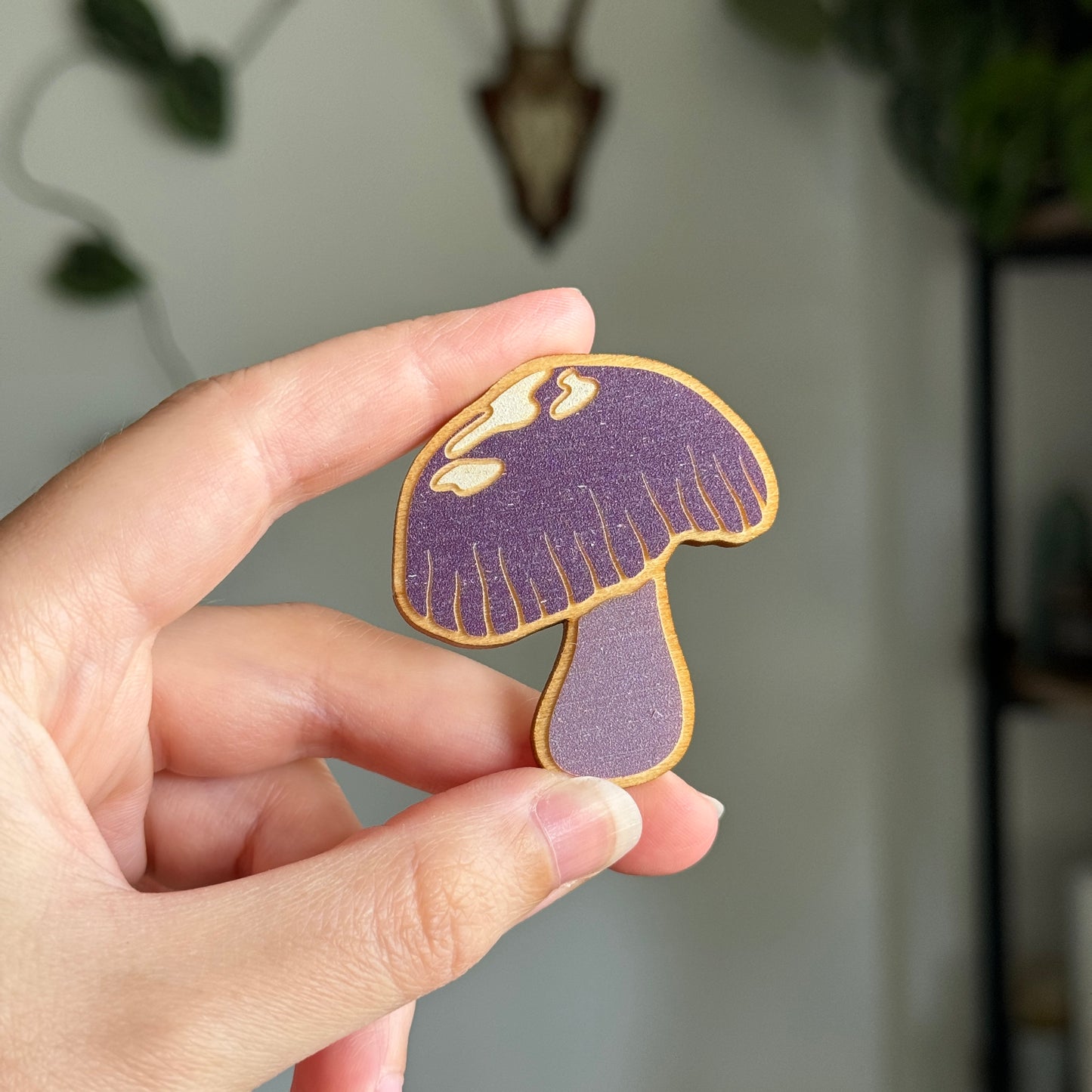 Purple Cortinarius Wooden Magnet