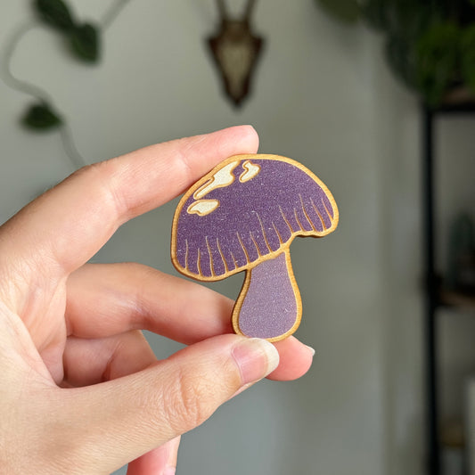 Purple Cortinarius Wooden Magnet