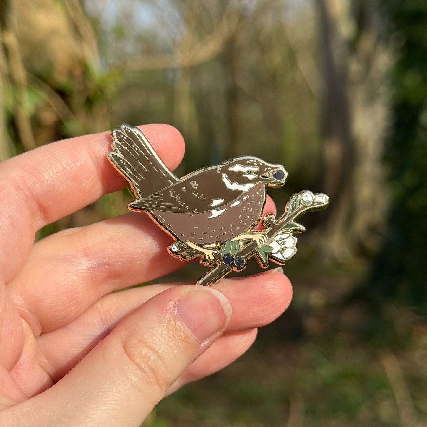Blackthorn Thrush Enamel Pin