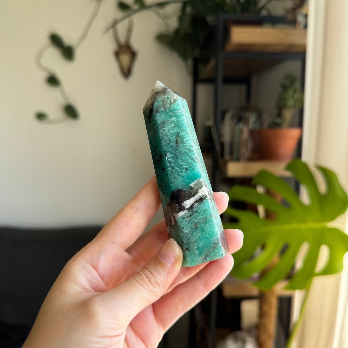 Amazonite Tower with Smokey Quartz