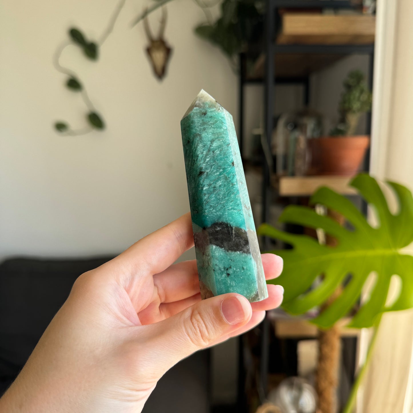 Amazonite Tower with Smokey Quartz