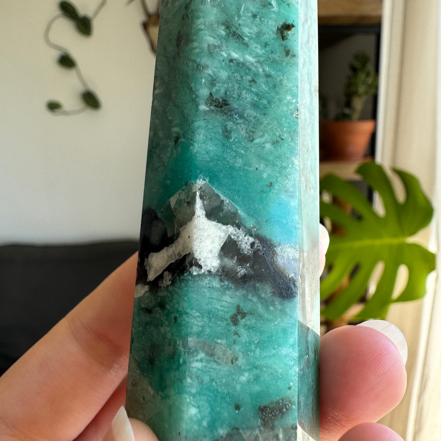 Amazonite Tower with Smokey Quartz