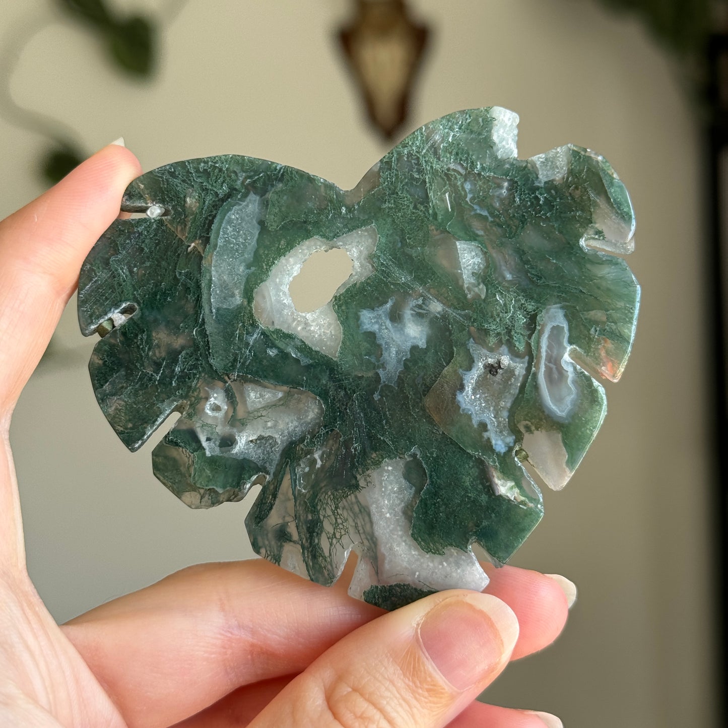 Moss Agate Leaf Carving