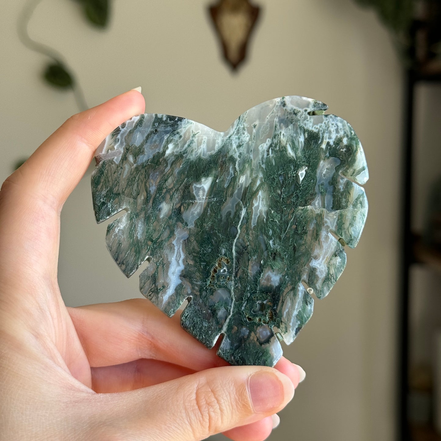 Moss Agate Leaf Carving