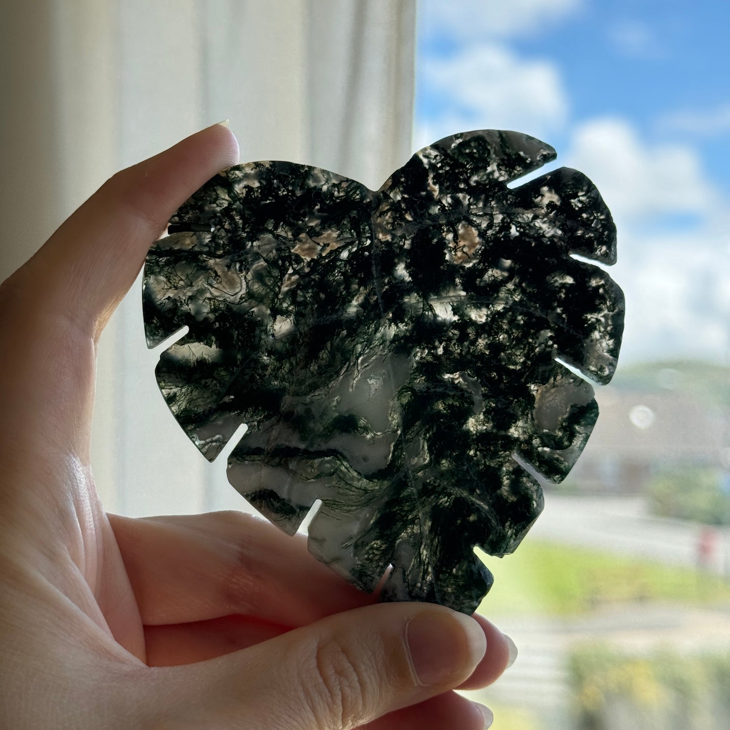 Moss Agate Leaf Carving