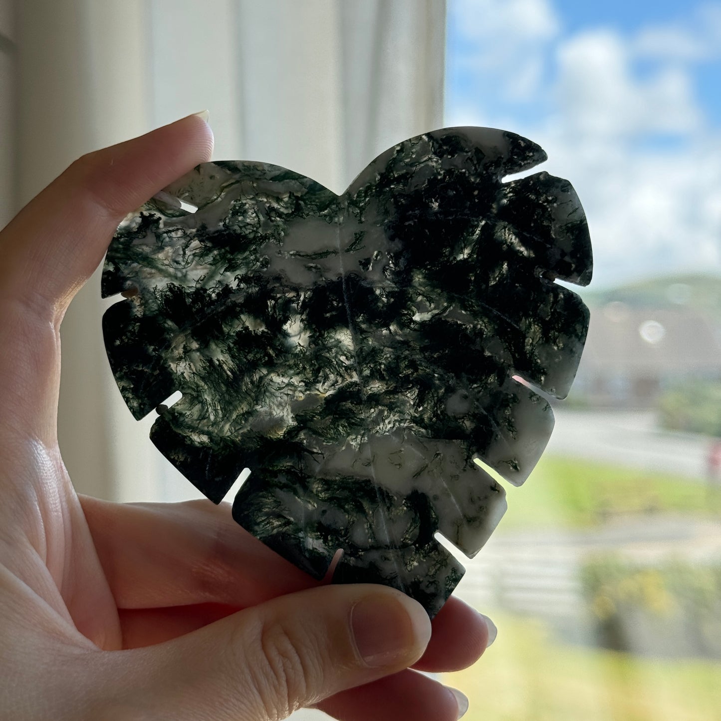 Moss Agate Leaf Carving