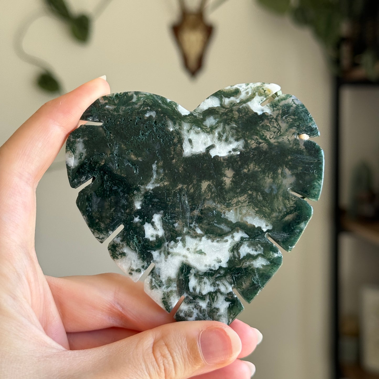 Moss Agate Leaf Carving